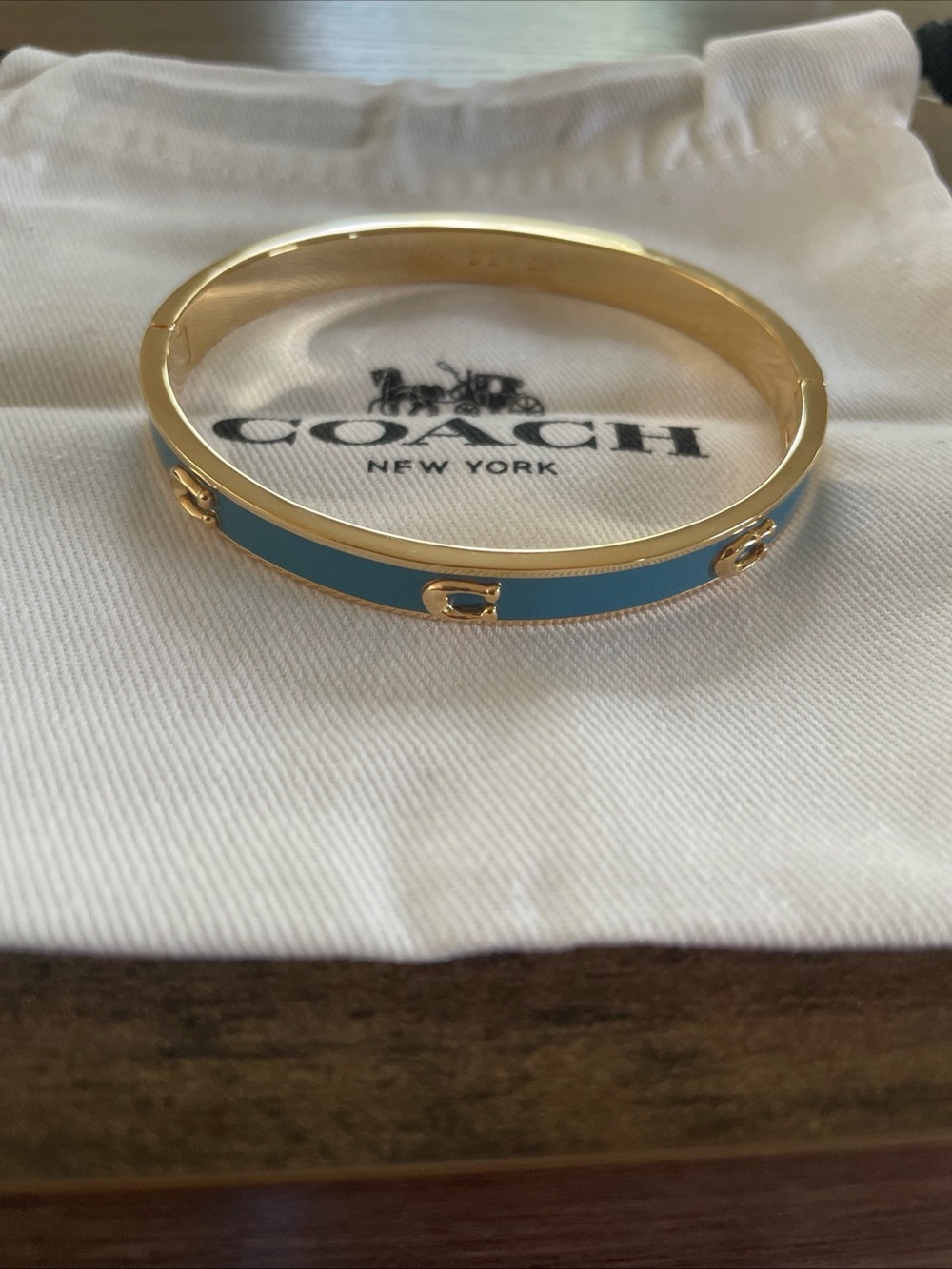 Coach Gold-Tone Bangle with Turquoise Enamel